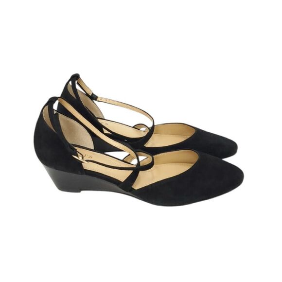 TALBOTS Suede Leather Criss Cross Almond Toe Mary Jane Wedge Pumps Dress Shoes - Picture 1 of 11